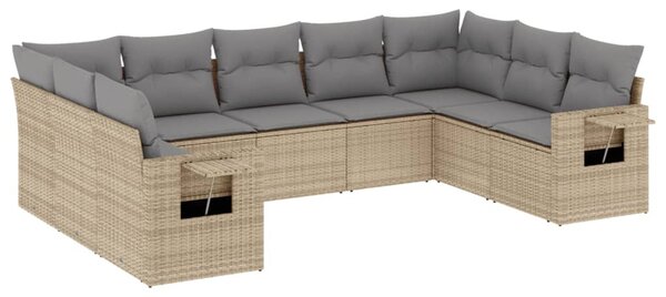 9 részes bézs polyrattan kerti ülőgarnitúra párnákkal