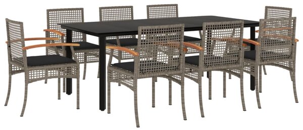 9 részes szürke polyrattan kerti étkezőgarnitúra párnával