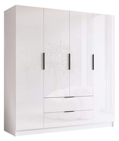 Gardróbszekrény Closico Cadron I, Laminált forgácslap, 216x200x60cm, Fekete, Fehér, Fényes fehér