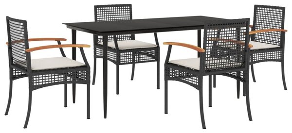 5 részes fekete polyrattan kerti étkezőgarnitúra párnákkal