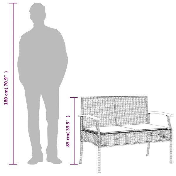 3 részes bézs polyrattan kerti étkezőgarnitúra párnákkal