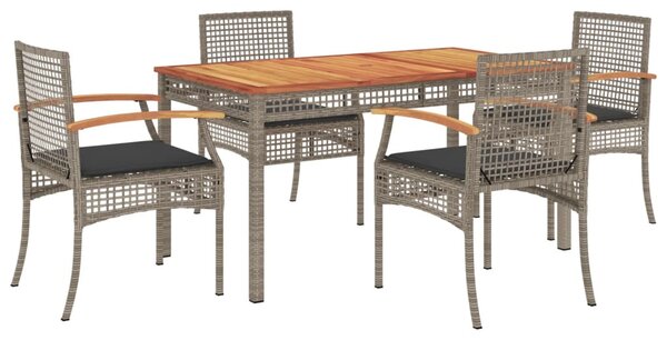 5 részes szürke polyrattan kerti étkezőgarnitúra párnával