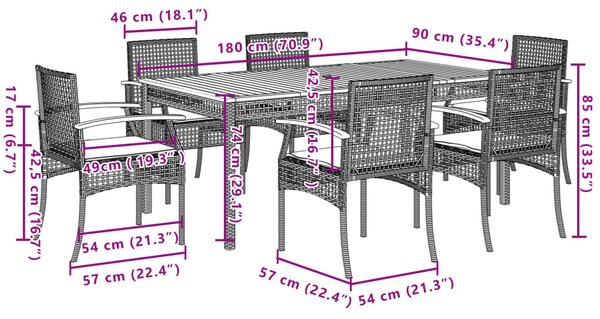 7 részes szürke polyrattan kerti étkezőgarnitúra párnával