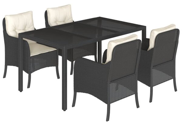 5 részes fekete polyrattan kerti étkezőgarnitúra párnákkal