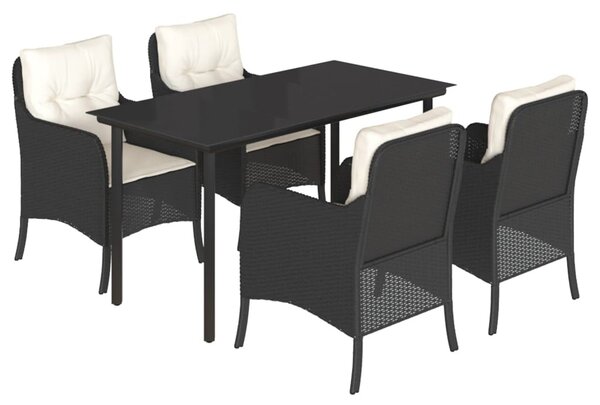 5 részes fekete polyrattan kerti étkezőgarnitúra párnákkal