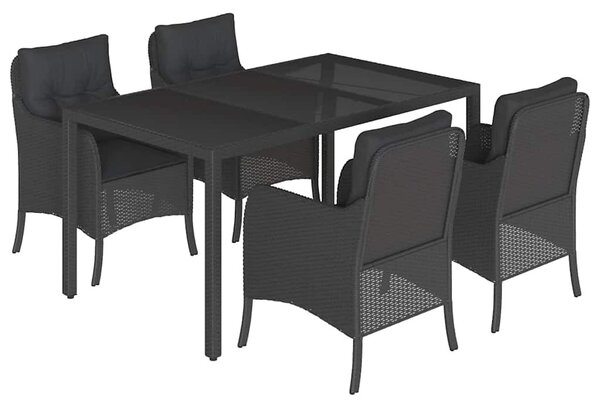 5 részes fekete polyrattan kerti étkezőgarnitúra párnákkal