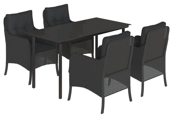 5 részes fekete polyrattan kerti étkezőgarnitúra párnákkal