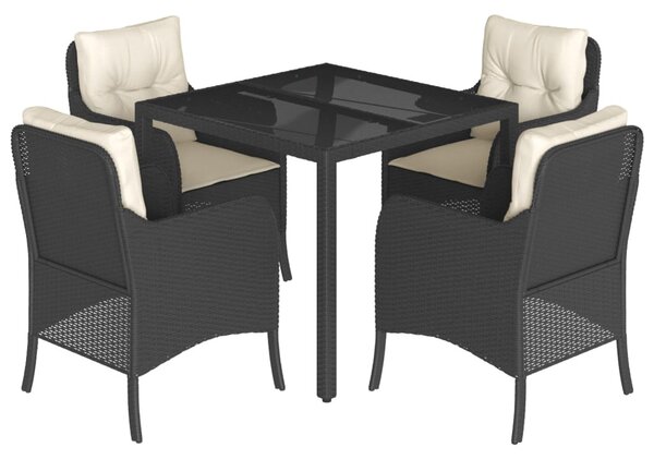 5 részes fekete polyrattan kerti étkezőgarnitúra párnákkal