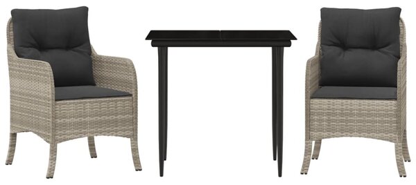 3részes világosszürke polyrattan kerti étkezőgarnitúra párnával