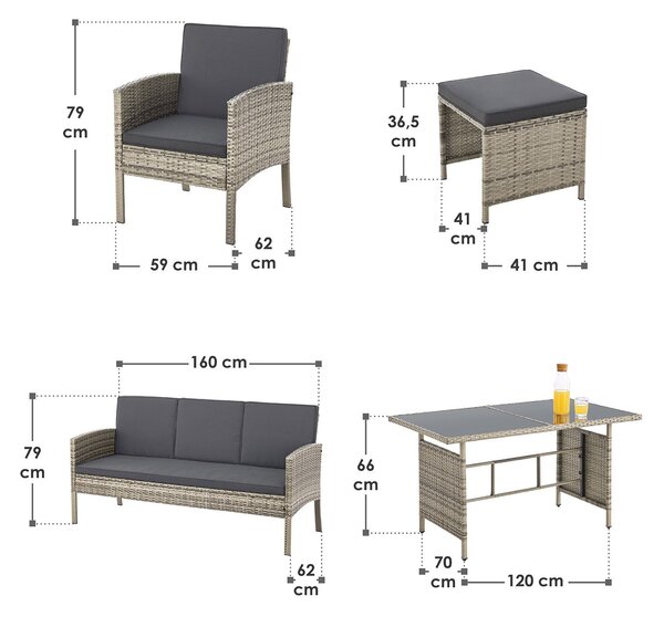 Juskys Rattan kerti bútor szett Turin - szürke
