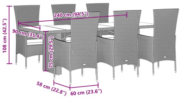 7 részes bézs polyrattan kerti étkezőgarnitúra párnákkal