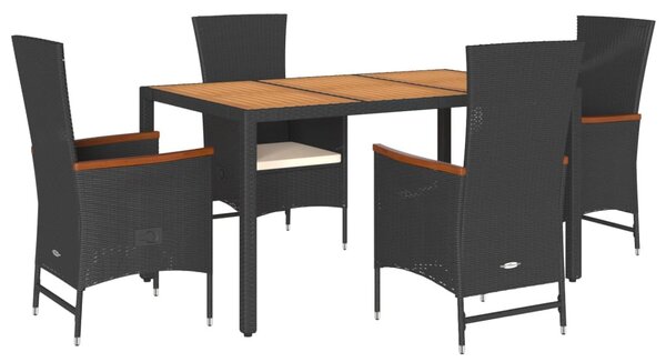 5 részes fekete polyrattan kerti étkezőgarnitúra párnákkal
