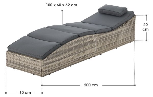 Juskys Lamia kerti rattan napozóágy - szürke