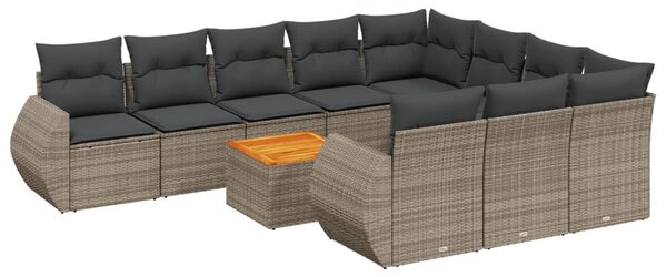 11 részes szürke polyrattan kerti ülőgarnitúra párnákkal