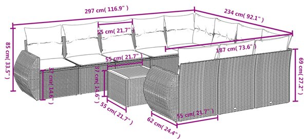 11 részes szürke polyrattan kerti ülőgarnitúra párnákkal