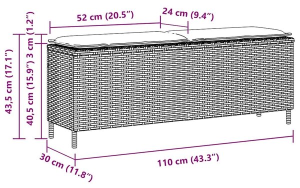 VidaXL bézs polyrattan kerti pad párnával 110x30x40,5 cm