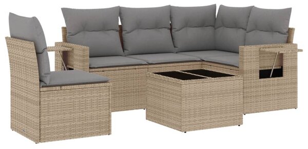 6 részes bézs polyrattan kerti ülőgarnitúra párnával