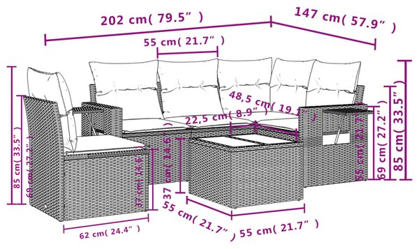 6 részes bézs polyrattan kerti ülőgarnitúra párnával