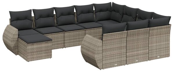 11 részes szürke polyrattan kerti ülőgarnitúra párnákkal