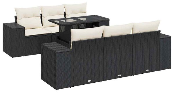 7 részes fekete polyrattan kerti ülőgarnitúra párnával