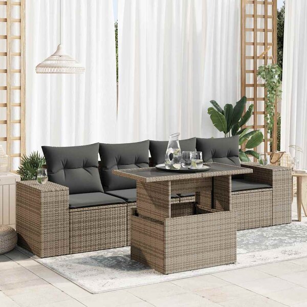 5 részes szürke polyrattan kerti ülőgarnitúra párnákkal