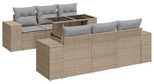 7 részes bézs polyrattan kerti ülőgarnitúra párnákkal