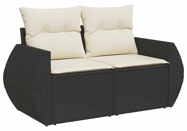 6 részes fekete polyrattan kerti ülőgarnitúra párnákkal