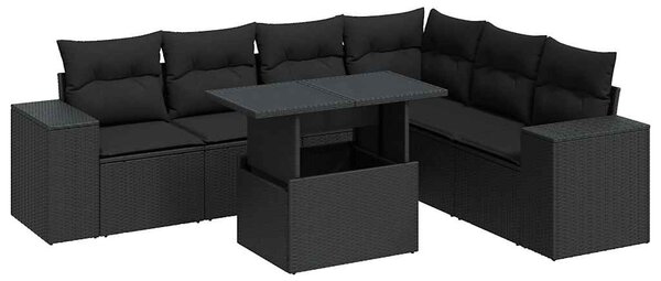 7 részes fekete polyrattan kerti ülőgarnitúra párnával