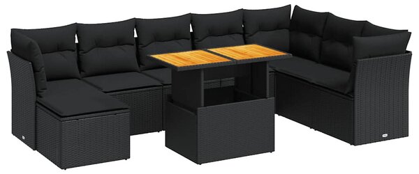 9 részes fekete polyrattan kerti ülőgarnitúra párnákkal