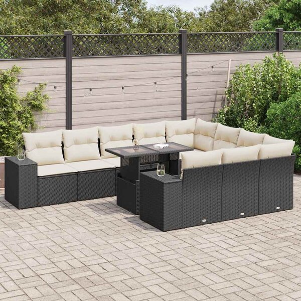 11 részes fekete polyrattan kerti ülőgarnitúra párnákkal