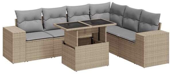 7 részes bézs polyrattan kerti ülőgarnitúra párnákkal