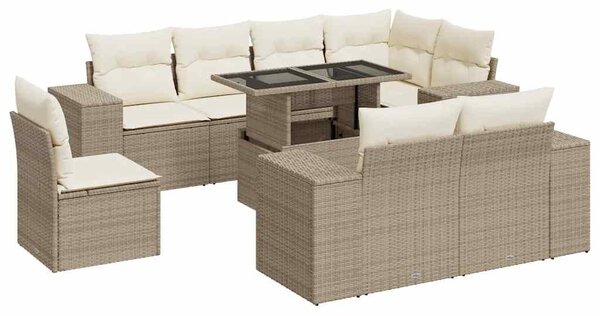 9 részes bézs polyrattan kerti ülőgarnitúra párnákkal