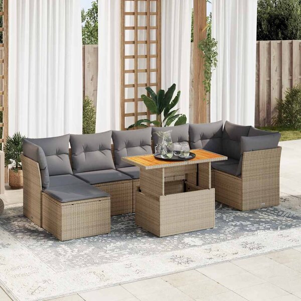 8 részes bézs polyrattan kerti ülőgarnitúra párnával