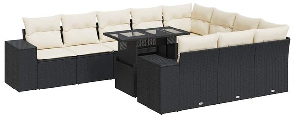 11 részes fekete polyrattan kerti ülőgarnitúra párnákkal