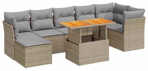 8 részes bézs polyrattan kerti ülőgarnitúra párnával