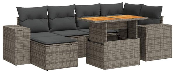 7 részes szürke polyrattan kerti ülőgarnitúra párnákkal