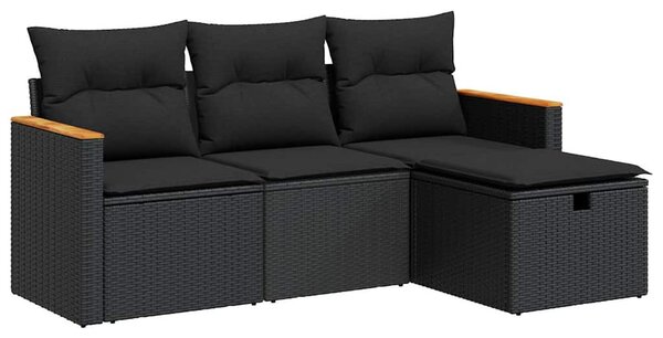 4 részes fekete polyrattan kerti ülőgarnitúra párnákkal