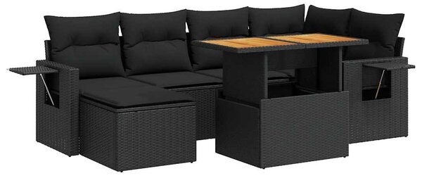 7 részes fekete polyrattan kerti ülőgarnitúra párnával