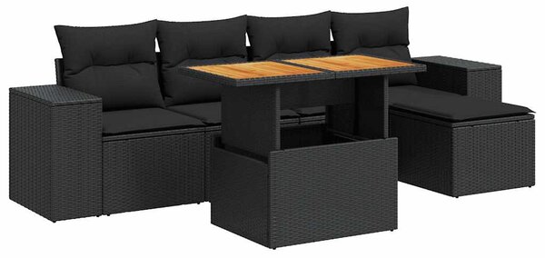 6 részes fekete polyrattan kerti ülőgarnitúra párnákkal