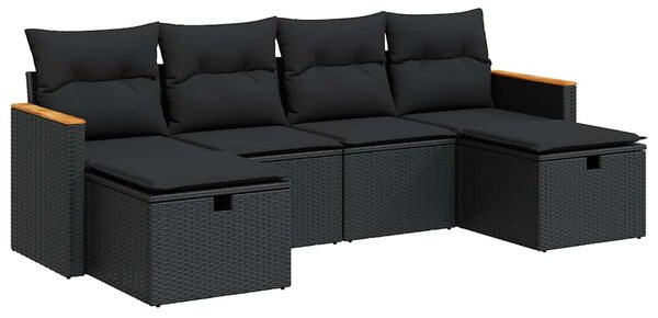 6 részes fekete polyrattan kerti ülőgarnitúra párnákkal