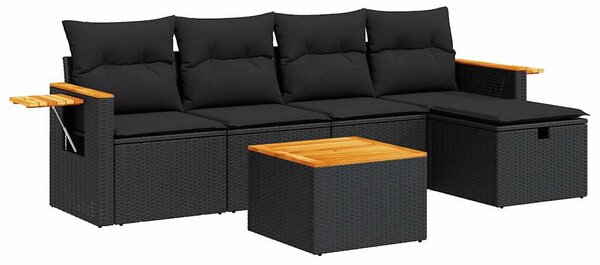 6 részes fekete polyrattan kerti ülőgarnitúra párnákkal