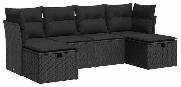 6 részes fekete polyrattan kerti ülőgarnitúra párnákkal
