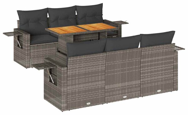 7 részes szürke polyrattan kerti ülőgarnitúra párnákkal