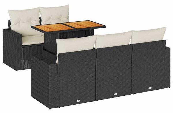 6 részes fekete polyrattan kerti ülőgarnitúra párnákkal