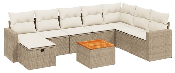 9 részes bézs polyrattan kerti ülőgarnitúra párnákkal