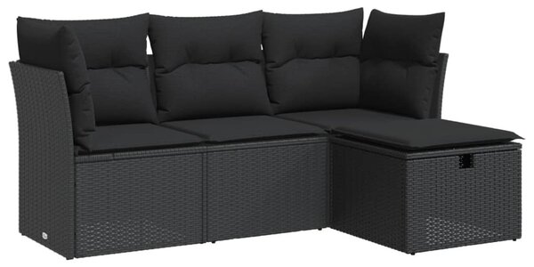 4 részes fekete polyrattan kerti ülőgarnitúra párnákkal