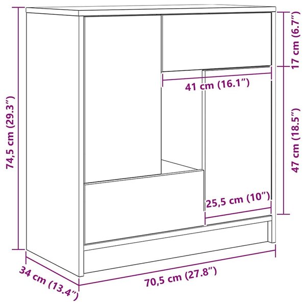 VidaXL betonszürke komód fiókokkal és ajtókkal 70,5x34x74,5 cm