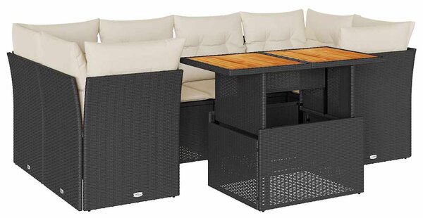 7 részes fekete polyrattan kerti ülőgarnitúra párnával
