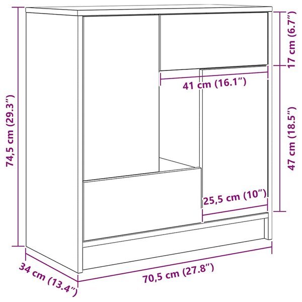 VidaXL fehér komód fiókokkal és ajtókkal 70,5x34x74,5 cm