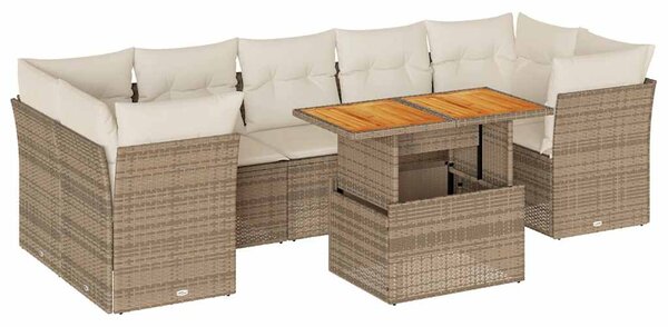8 részes bézs polyrattan kerti ülőgarnitúra párnával